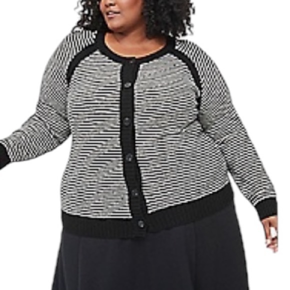 Lane Bryant 26/28 Cardigan Sweater Black White Button Front Long Sleeve - Picture 1 of 6